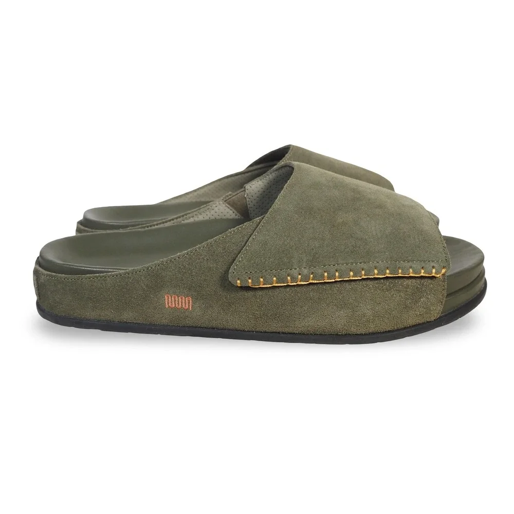 Commbi The Ollie Slide Sandals Army Olive Green Suede Mens 10 Womens 12 EU 43